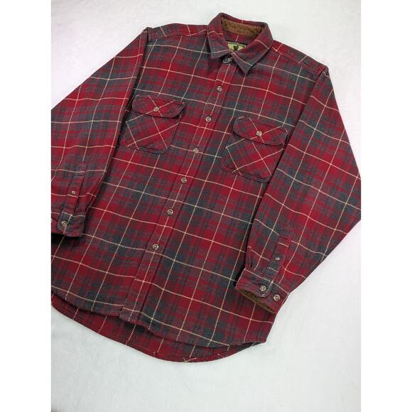 Field & Stream Large Red/Gray Plaid Heavyweight Flannel w/Corduroy Flip Cuff VTG - Picture 4 of 14